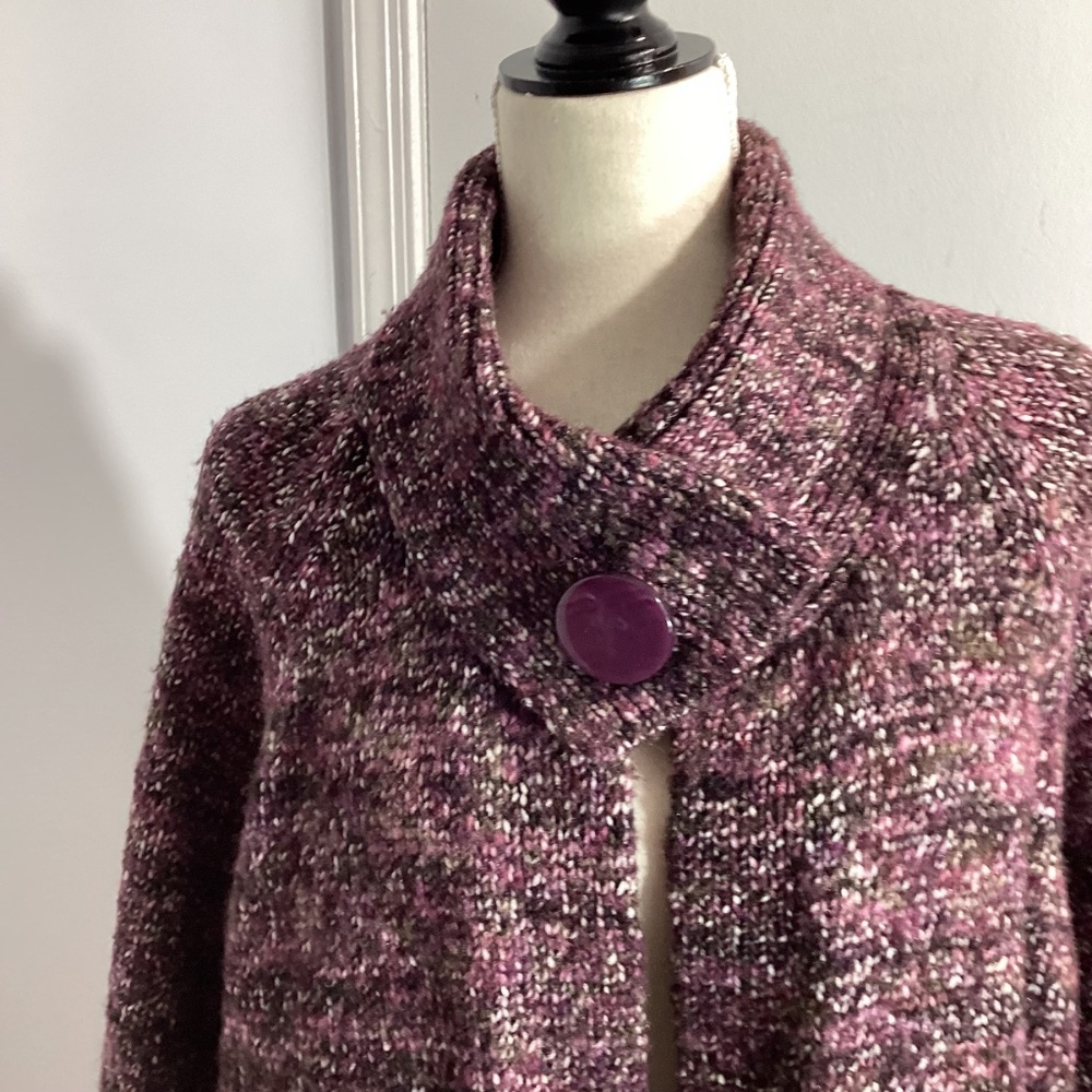 VTG TWEEDS WOMAN PLUS 2X SWEATER SHORT CARDIGAN PLUM SPECKLED - Picture 3 of 13